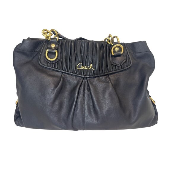Vintage Coach Purse Black Leather Ashley Ruched Pleated F17571 Designer Classic - Picture 1 of 15